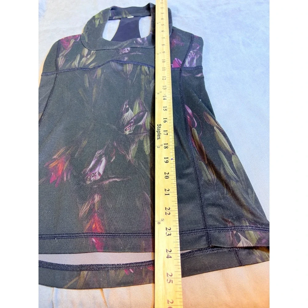Lululemon Scoop Neck Tank Midnight Iris Black Floral Workout Top Racerback 4 - Picture 7 of 11